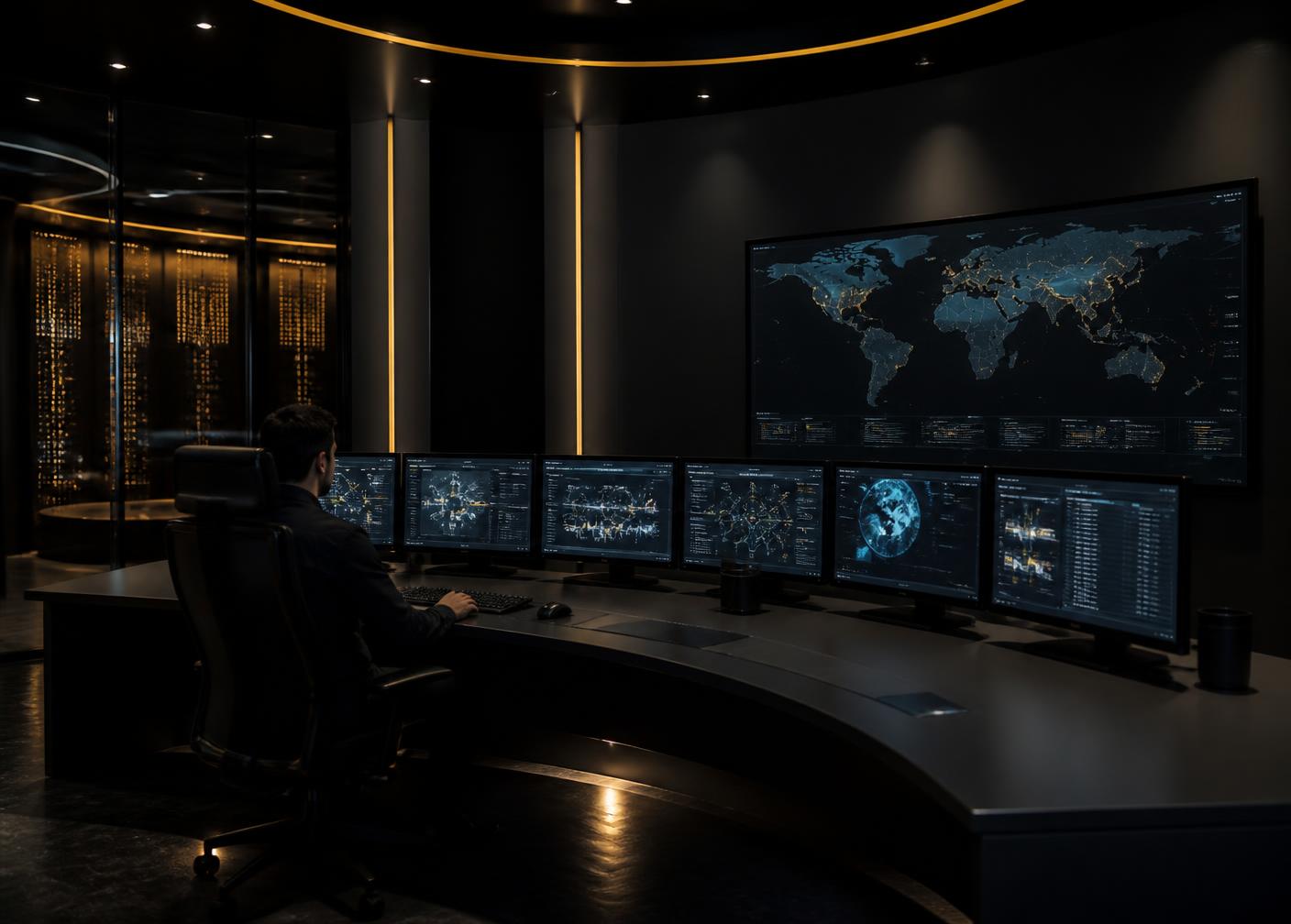Security operations centre with monitoring displays