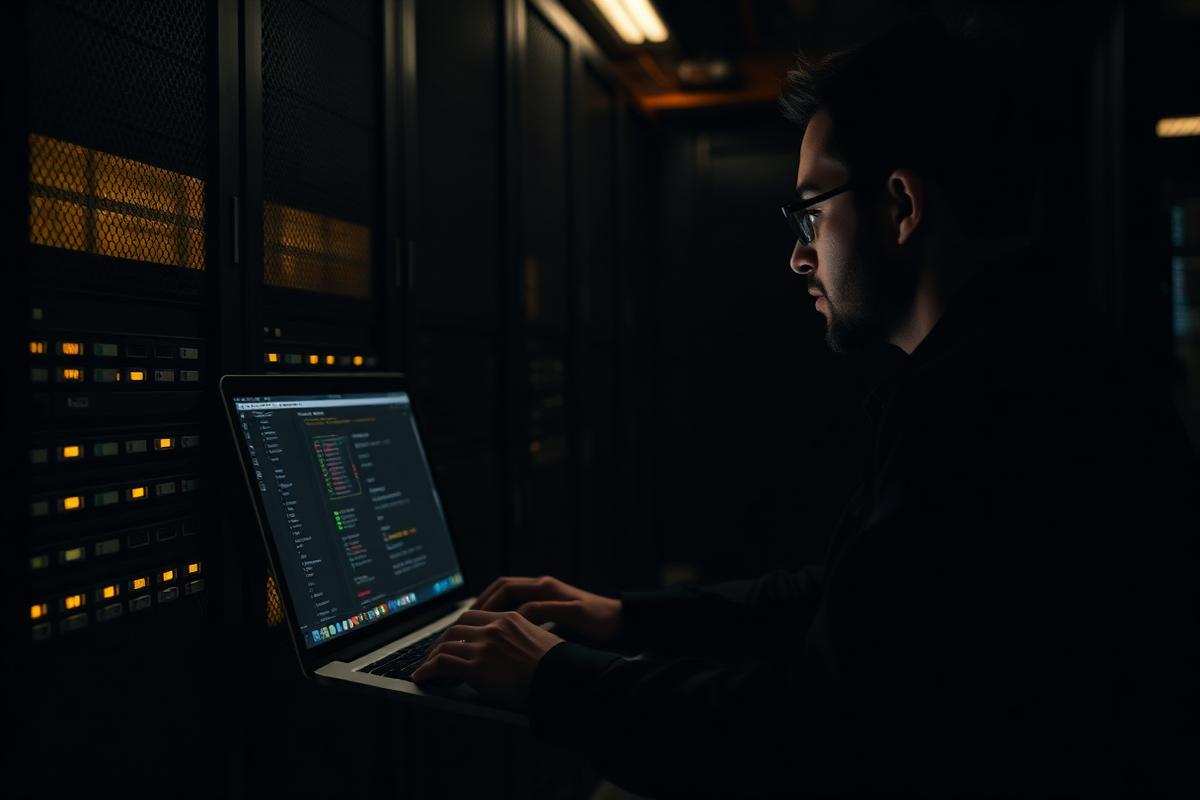 Engineer configuring an access control system on a laptop