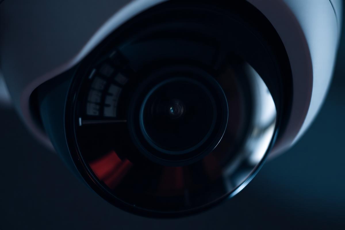 Close-up of a dome CCTV camera lens